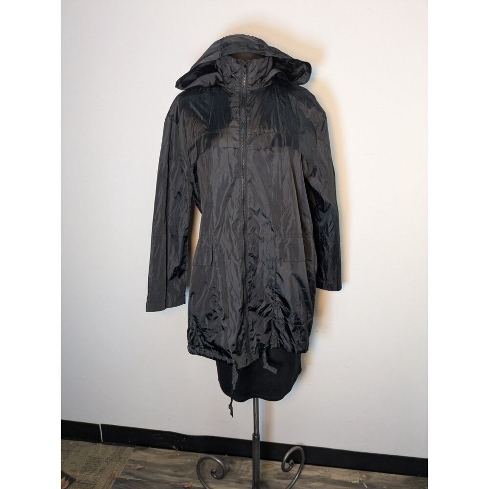 ASOS Black Hooded Lightweight Windbreaker Long Jacket With Drawstring, Size L